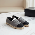 Authentic CHANEL Grey Black CC Espadrilles Size 37 Full Set Rare Model