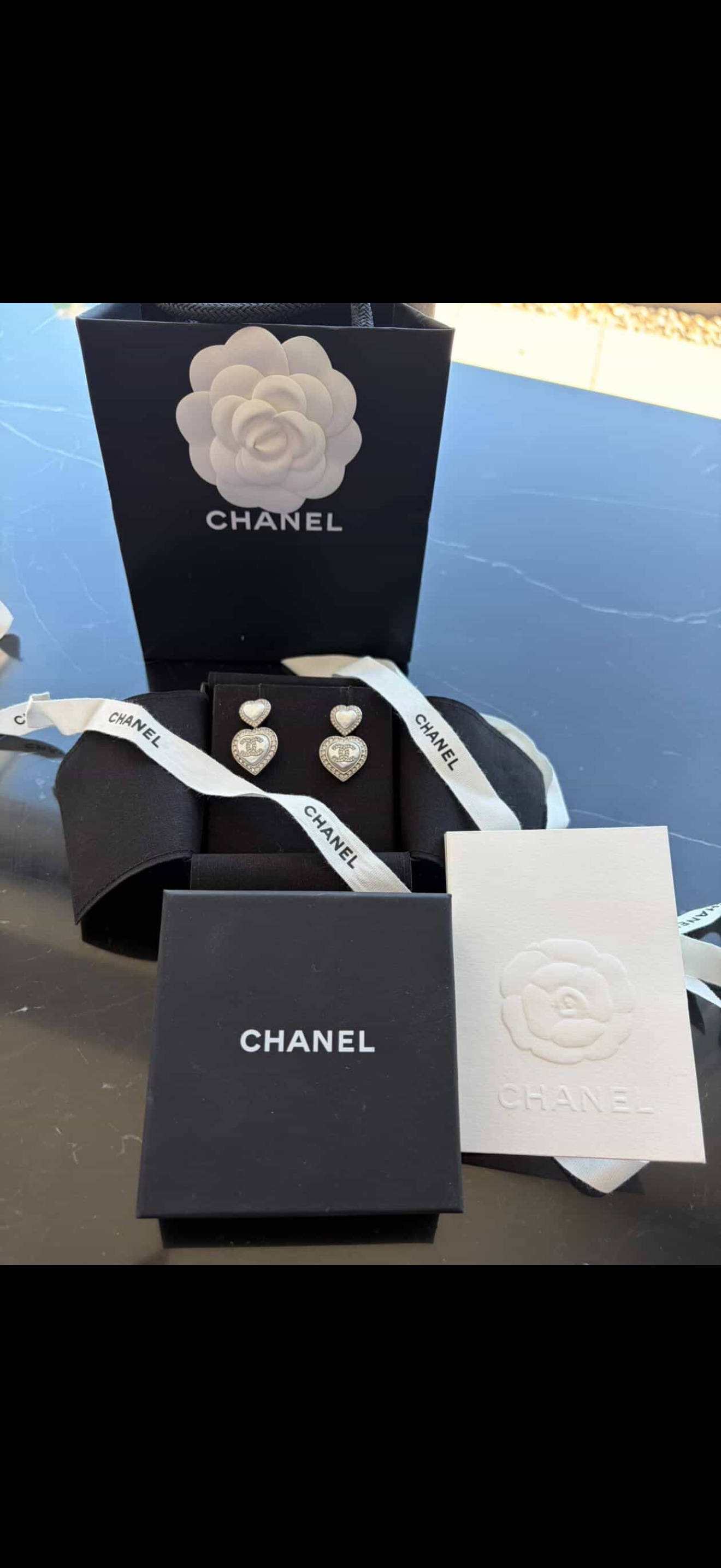 Chanel Heart Pearl Crystal CC Logo dangle Earrings / Pre Owned /Luxury Brands Malta