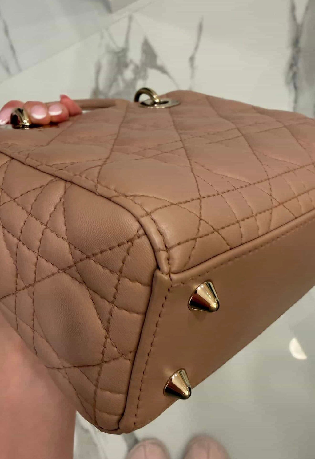 Christian Dior Small Lady Dior Bag – Nude Pink Cannage Lambskin with Strap