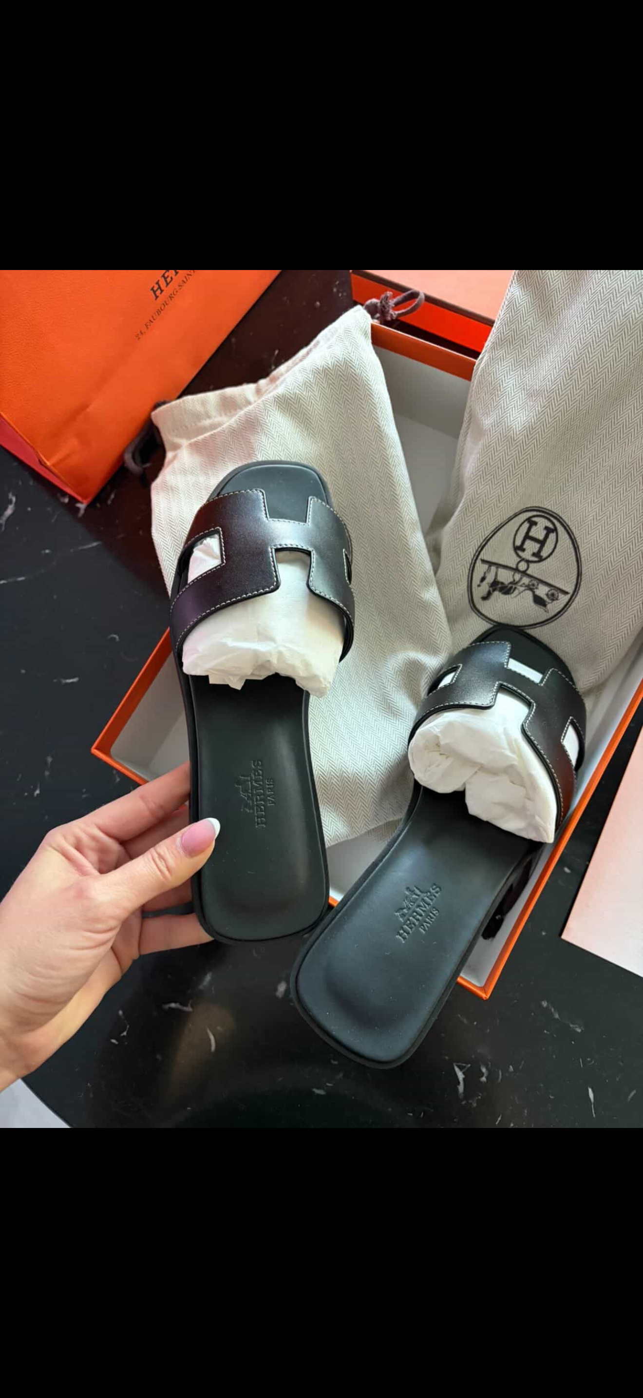 Hermès Oran Sandals – Noir (Black) size 37/ Luxury Brands Malta