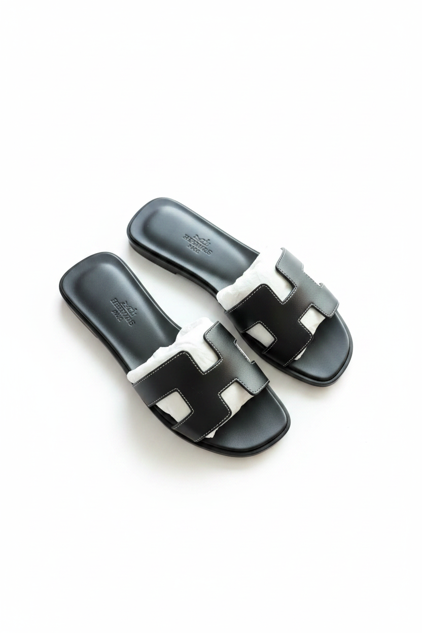 Hermès Oran Sandals – Noir (Black) size 37/ Luxury Brands Malta
