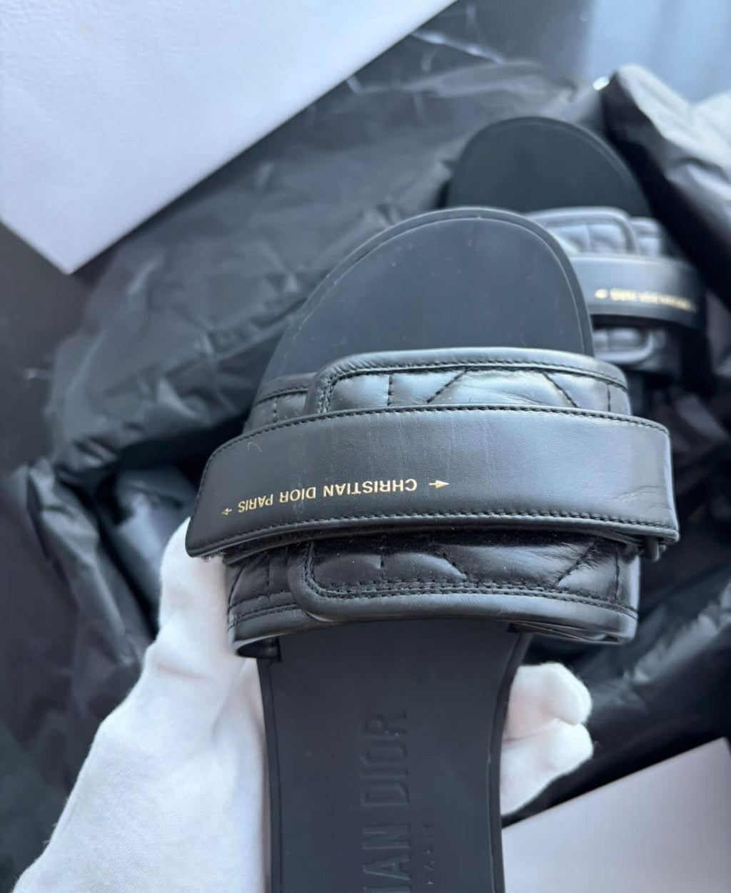 Authentic Christian Dior Diorvolution Slides Black Leather Size 37 Full Set