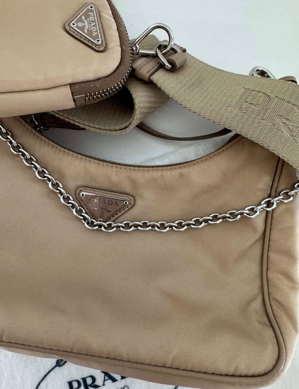 Prada Re-Edition 2005 Nylon Bag – Cammeo Beige (Full Set + Receipt)