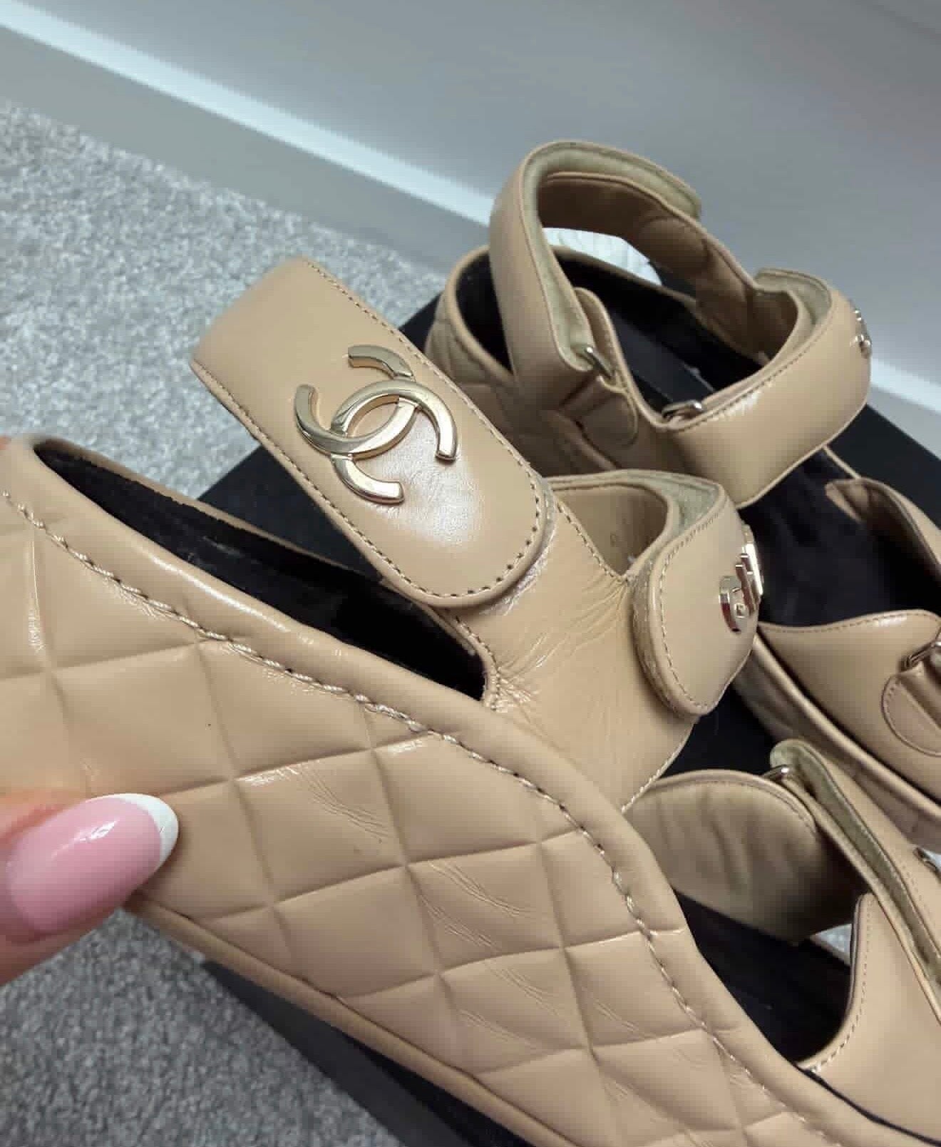 Authentic Chanel Leather "Dad" Sandals – Size 36