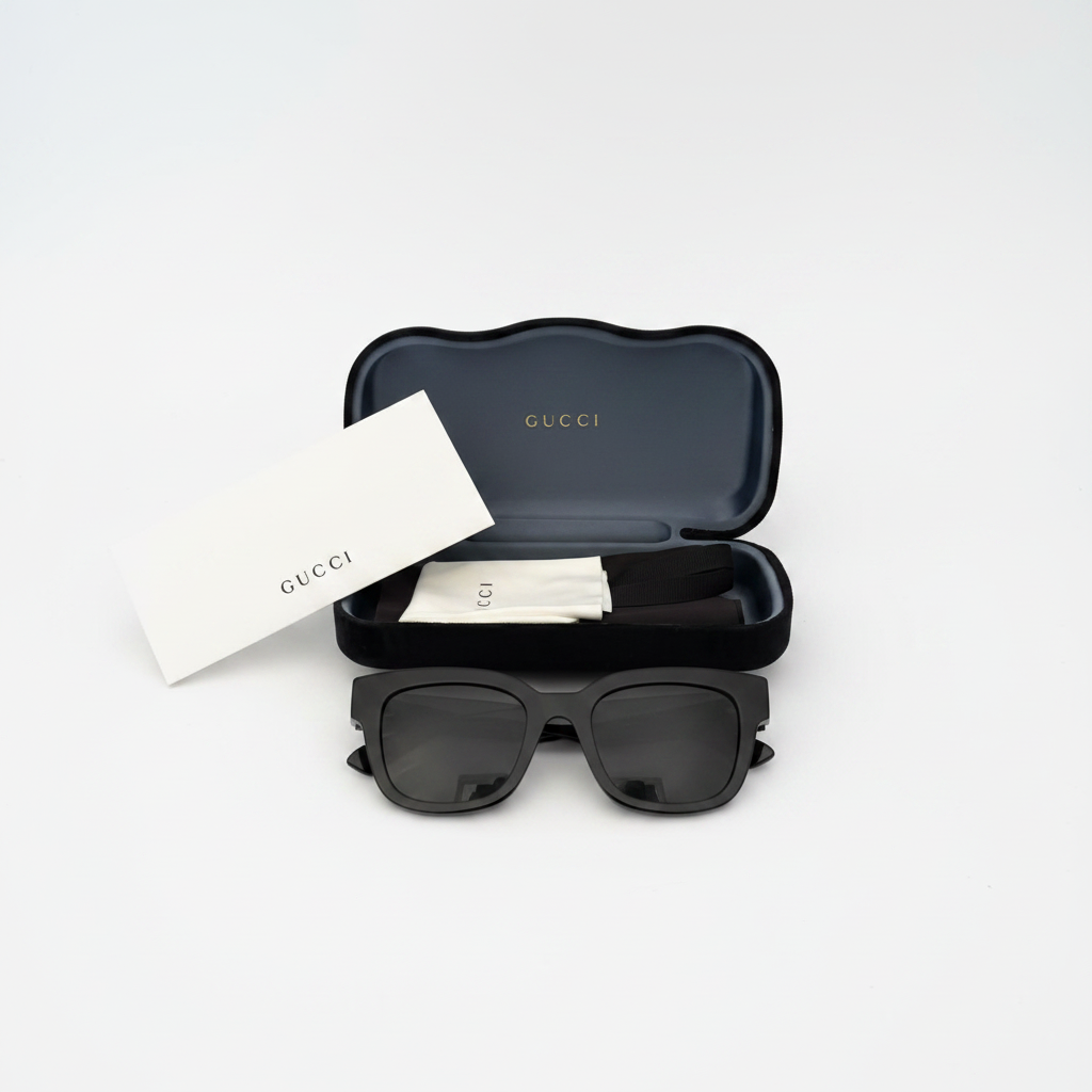 Gucci Oversized Square Sunglasses with Gold GG Logo - Black