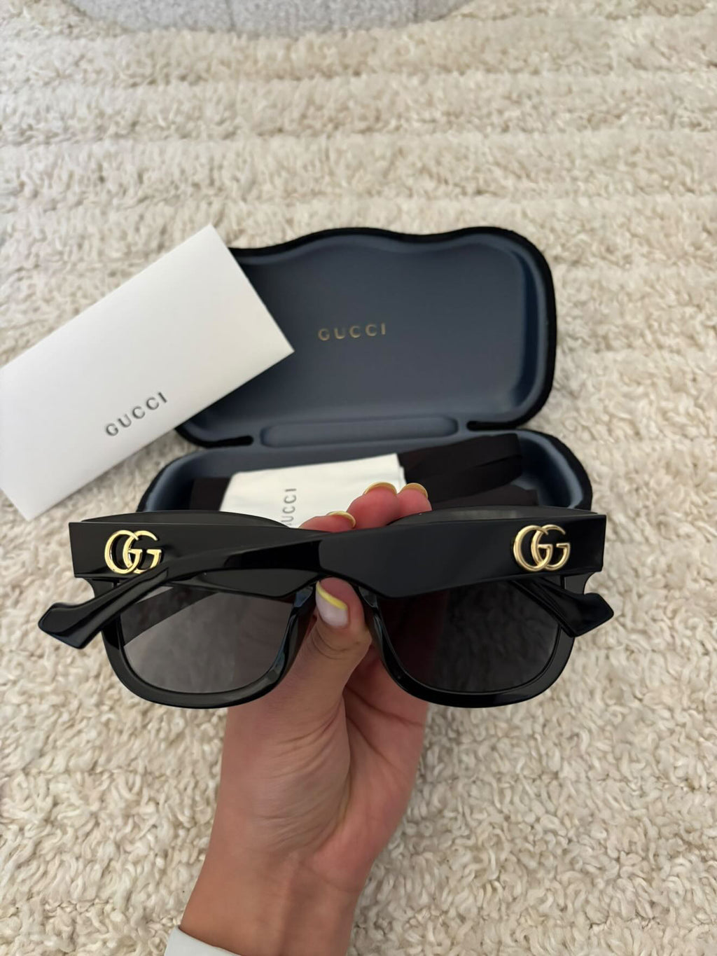 Gucci Oversized Square Sunglasses with Gold GG Logo - Black