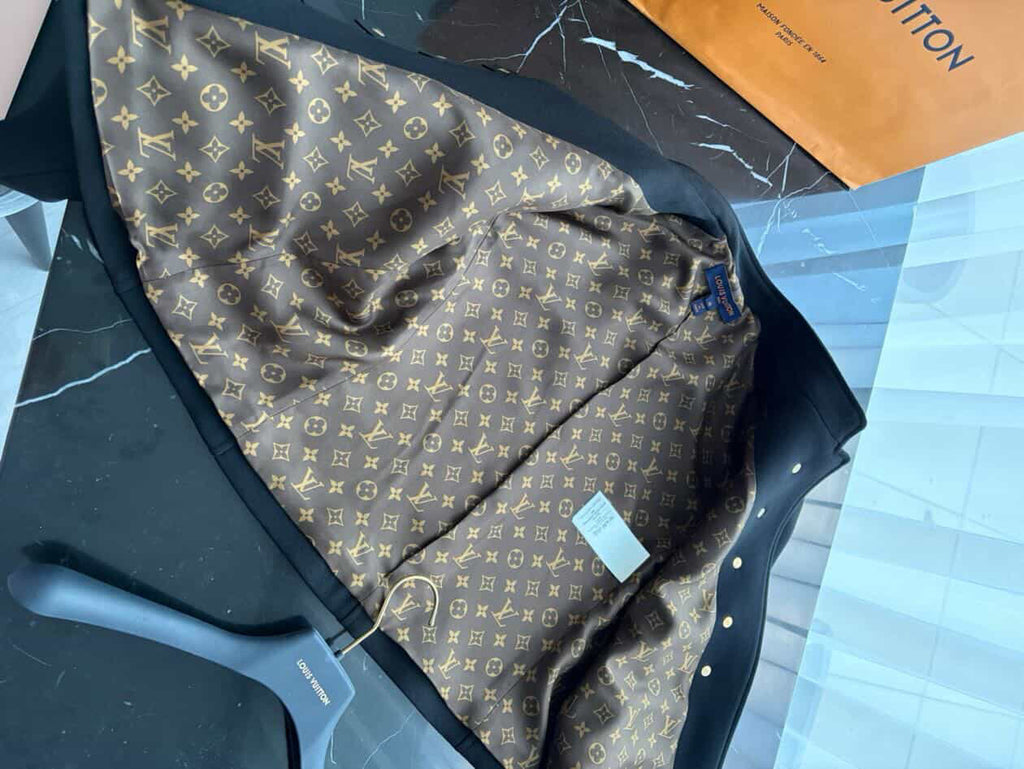 Louis Vuitton Officer Jacket in Black Wool & Silk – Iconic Monogram Lining – Size FR 40 Full Set/ Luxury Brands Malta