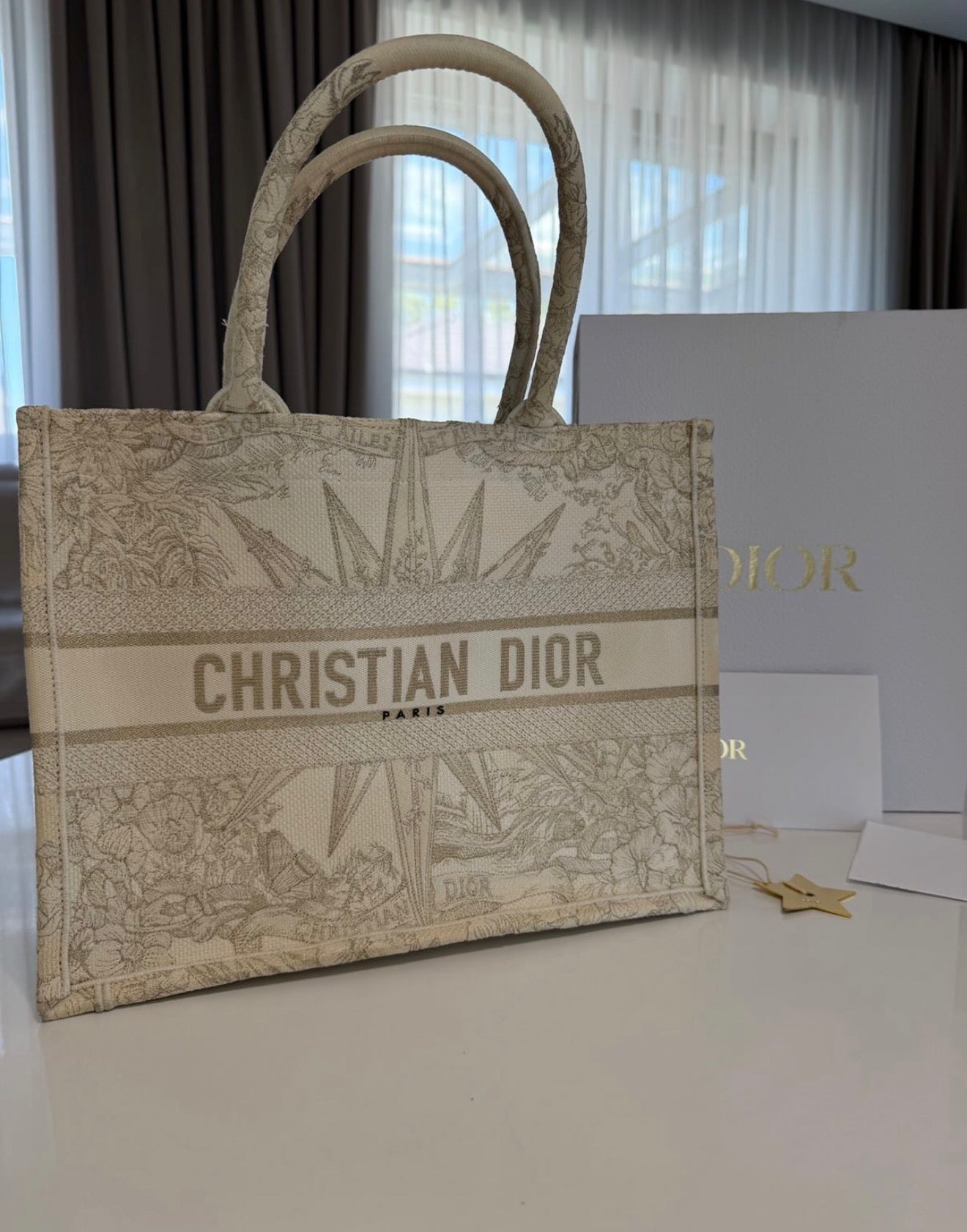 Christian Dior Toile de Jouy Zodiac Book Tote Bag (Beige/Gold Canvas)