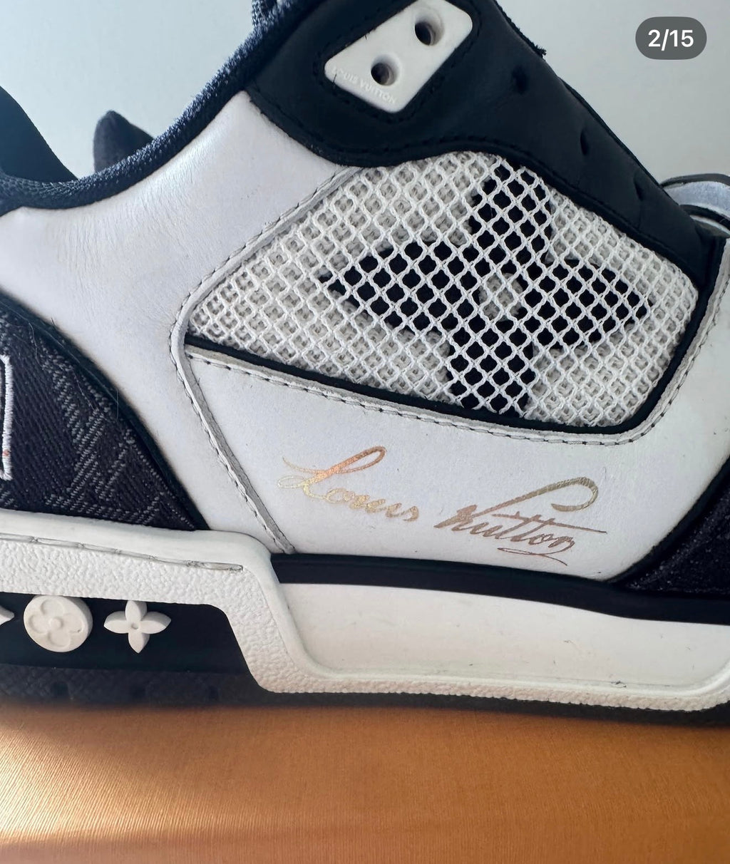 Louis Vuitton Trainer Sneakers – Black/White Monogram Denim (Size 37.5)