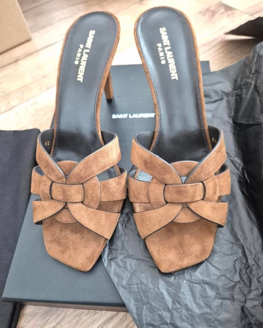 Saint Laurent (YSL) Tribute 85 Mule Sandals – Suede – Size 40 – Full Set