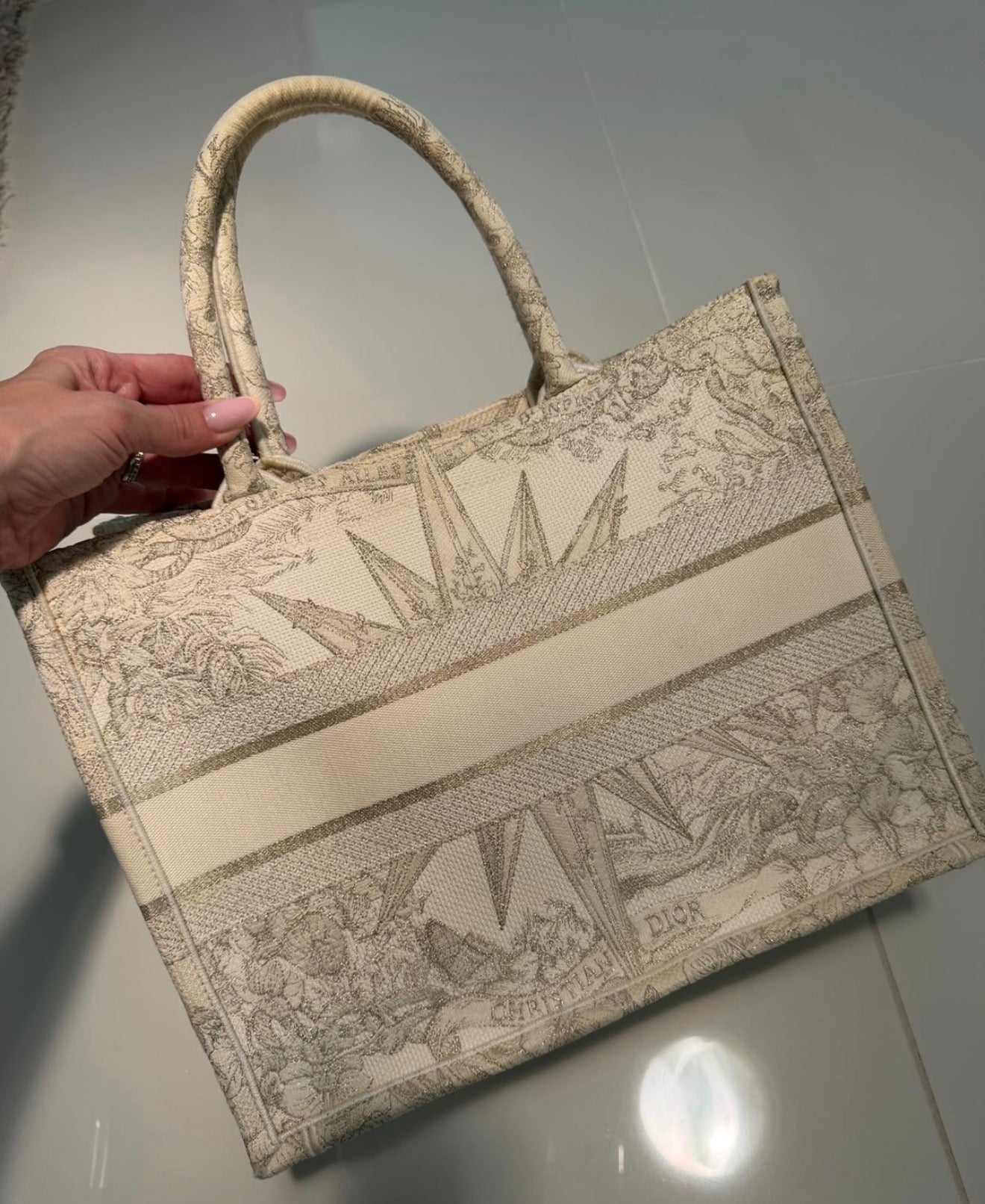 Christian Dior Toile de Jouy Zodiac Book Tote Bag (Beige/Gold Canvas)