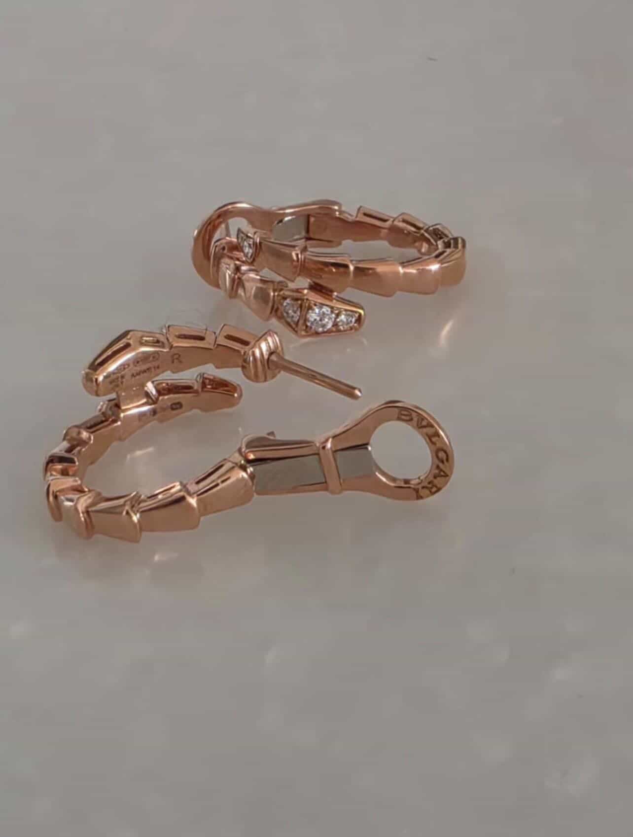 Bvlgari Serpenti Viper Earrings – 18kt Rose Gold & Diamonds (Brand New, Full Set)