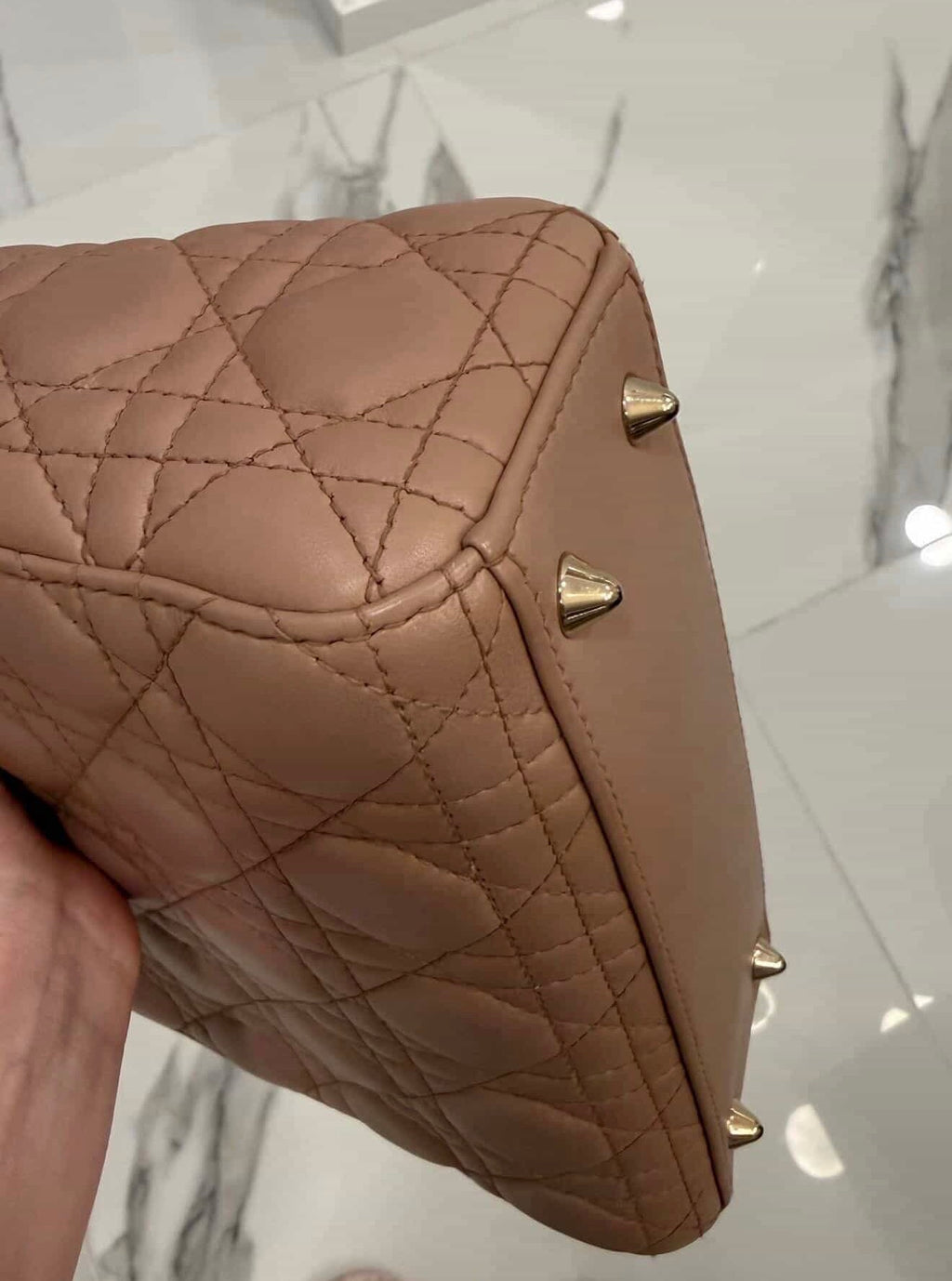 Christian Dior Small Lady Dior Bag – Nude Pink Cannage Lambskin with Strap