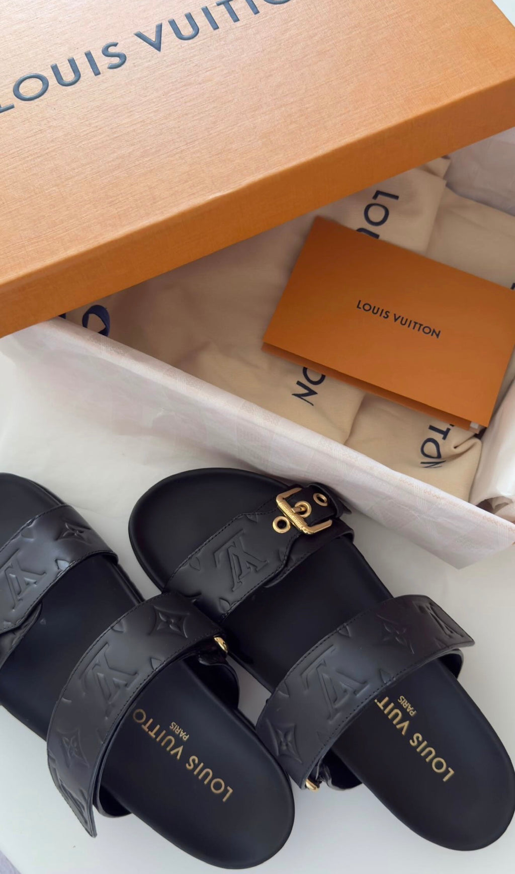 Louis Vuitton Bom Dia Flat Comfort Sandals - Black Monogram Leather