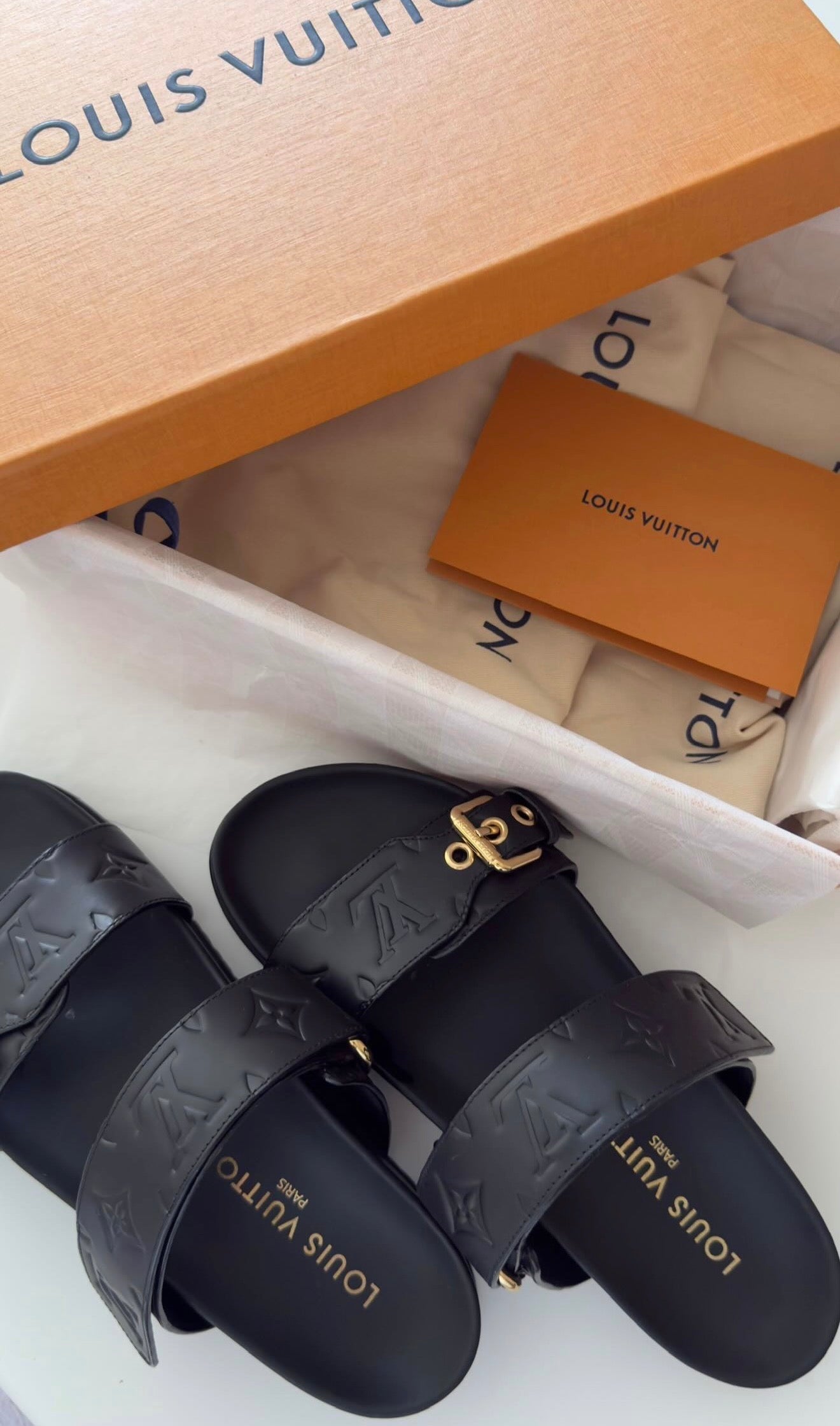 Louis Vuitton Bom Dia Flat Comfort Sandals - Black Monogram Leather