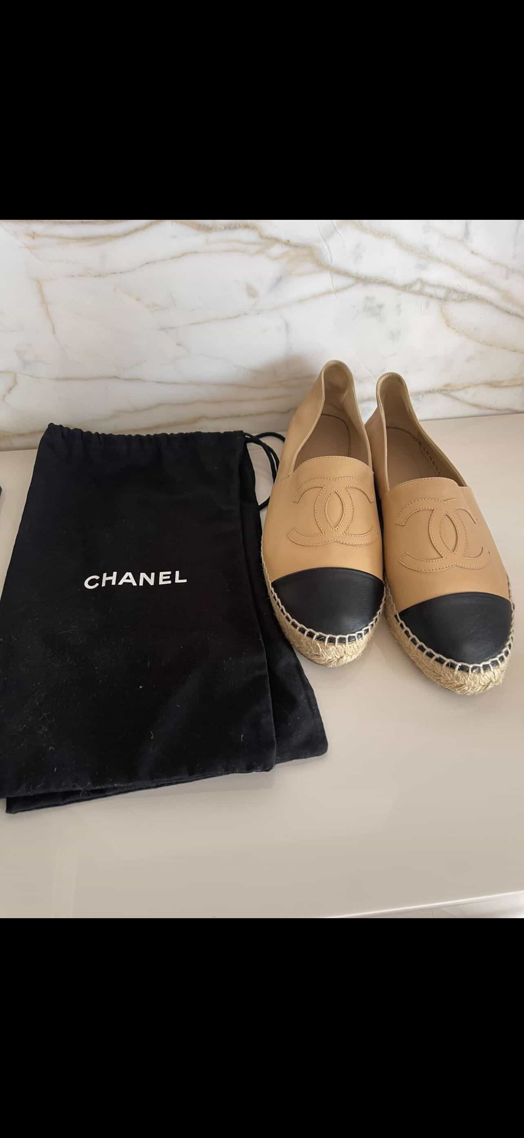 Authentic Chanel Espadrilles – Quilted Black Suede/Leather – Size 39 – Excellent Condition