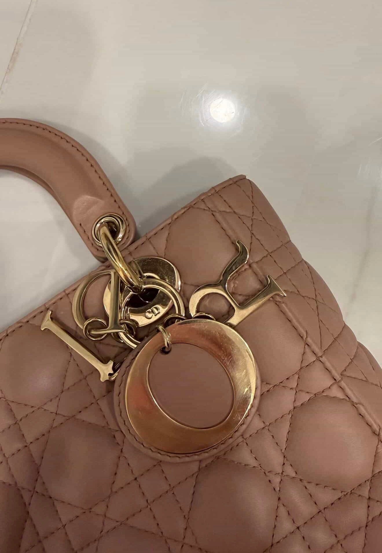 Christian Dior Small Lady Dior Bag – Nude Pink Cannage Lambskin with Strap