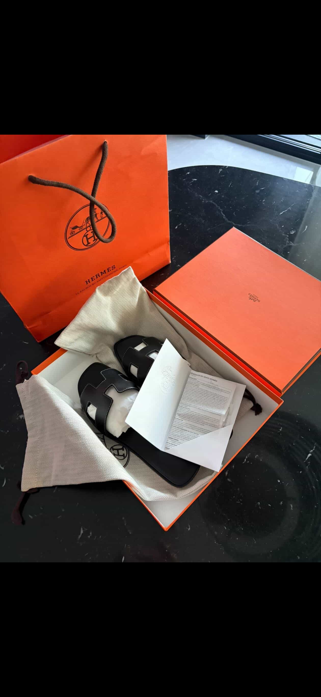 Hermès Oran Sandals – Noir (Black) size 37/ Luxury Brands Malta