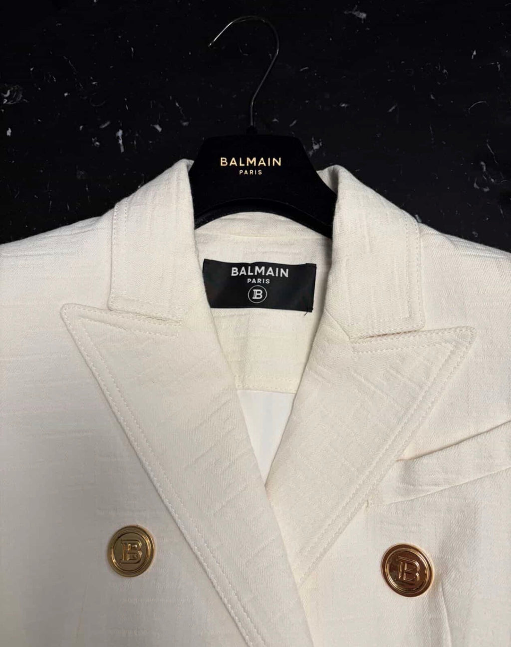Balmain Double-Breasted Belted Blazer - White Monogram Jacquard (Size 34)/ Luxury Brands Malta/ Pre Owned