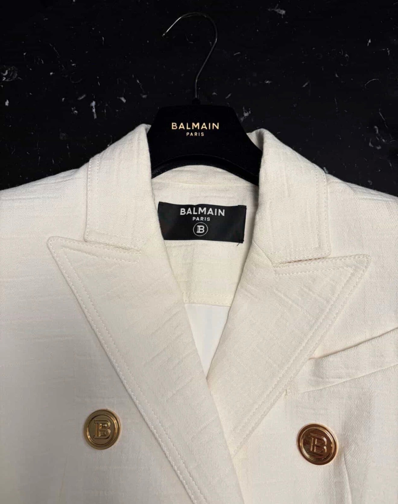 Balmain Double-Breasted Belted Blazer - White Monogram Jacquard (Size 34)/ Luxury Brands Malta/ Pre Owned