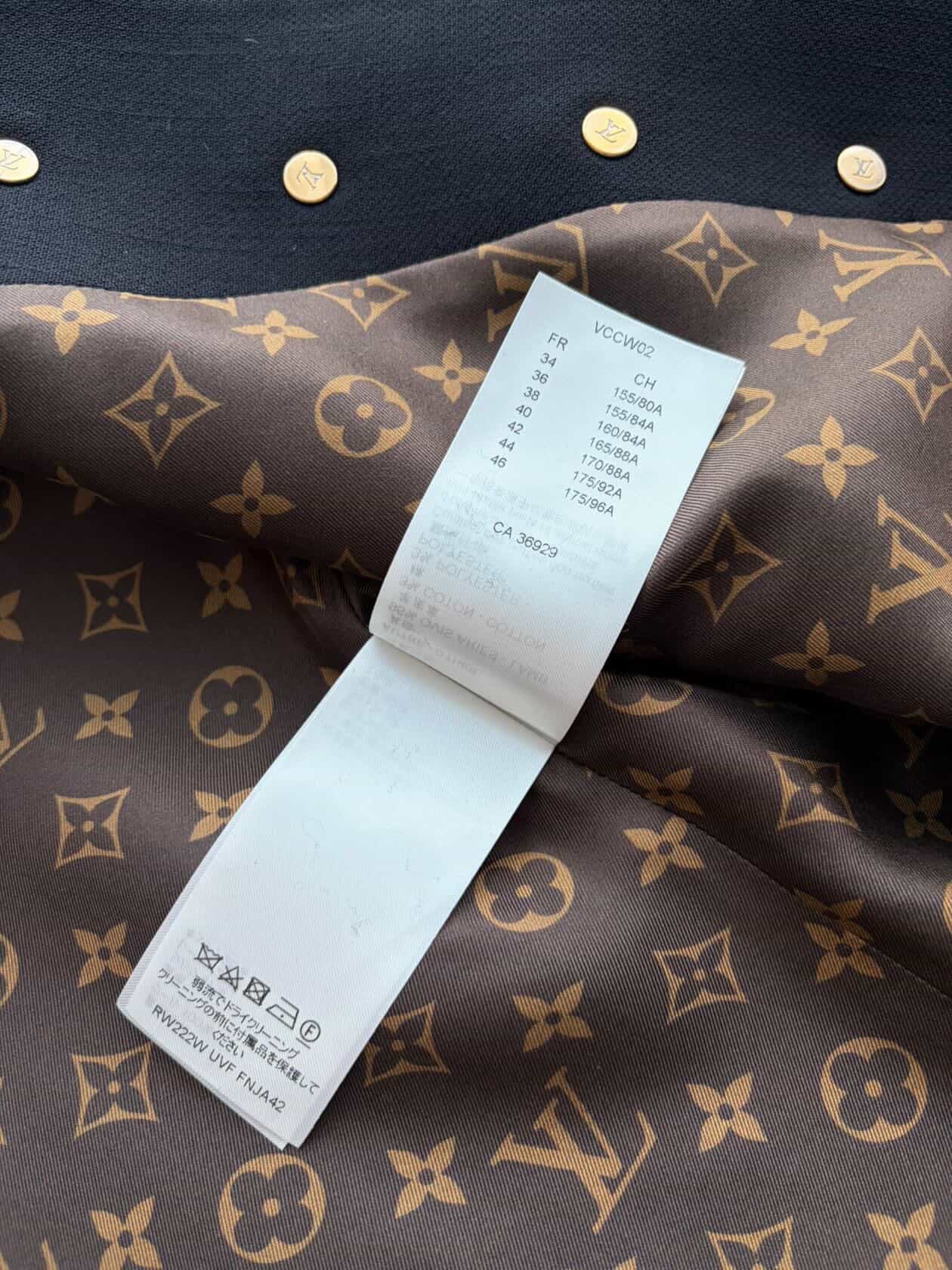 Louis Vuitton Officer Jacket in Black Wool & Silk – Iconic Monogram Lining – Size FR 40 Full Set/ Luxury Brands Malta