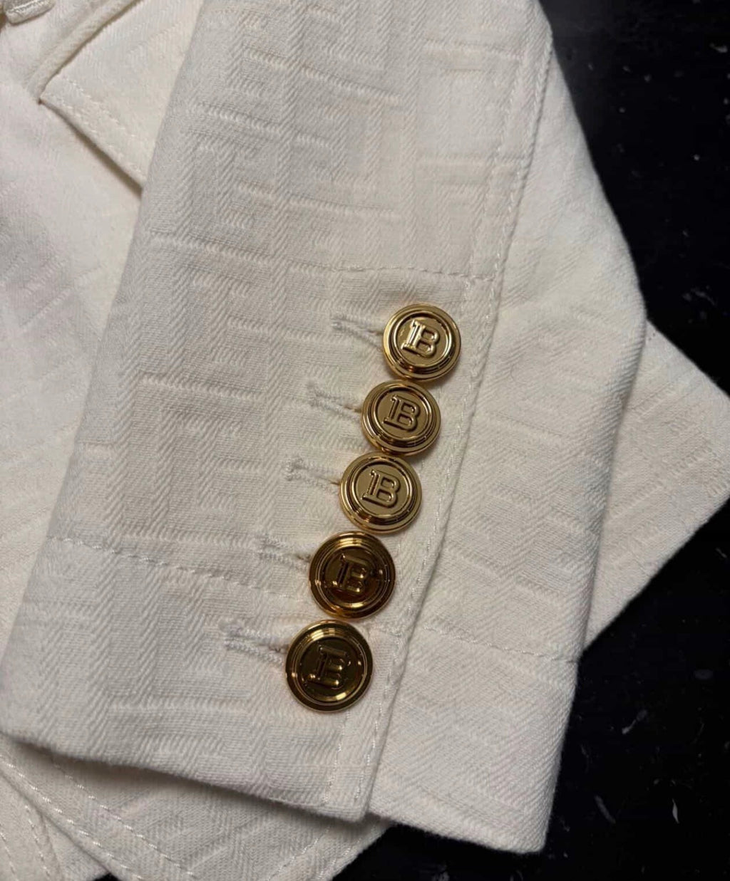 Balmain Double-Breasted Belted Blazer - White Monogram Jacquard (Size 34)/ Luxury Brands Malta/ Pre Owned
