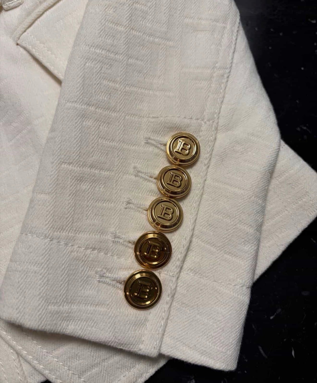 Balmain Double-Breasted Belted Blazer - White Monogram Jacquard (Size 34)/ Luxury Brands Malta/ Pre Owned
