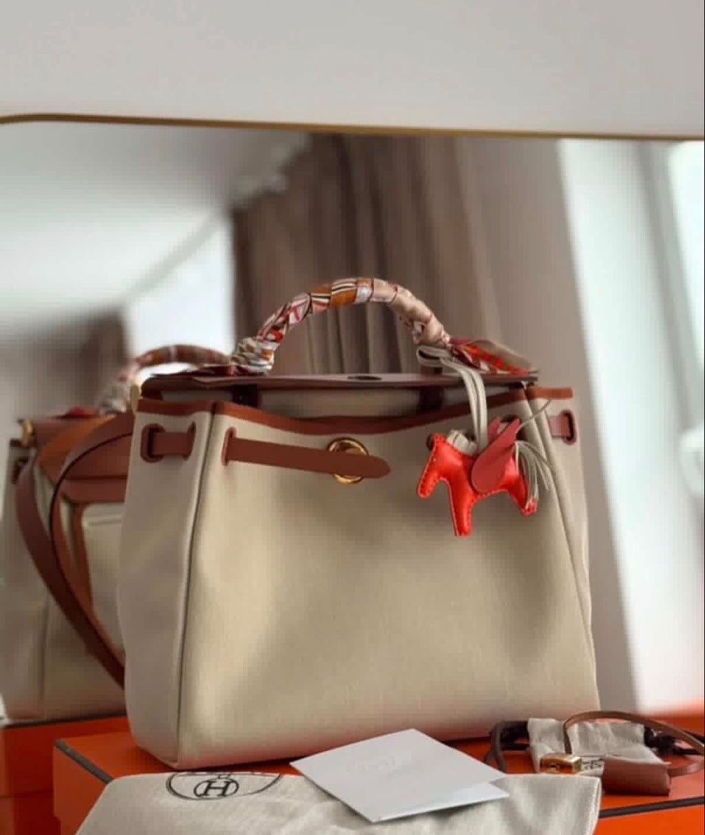 Hermès Herbag Zip 31 – Canvas & Leather – Full Set with Twilly & Rodeo Charmi
