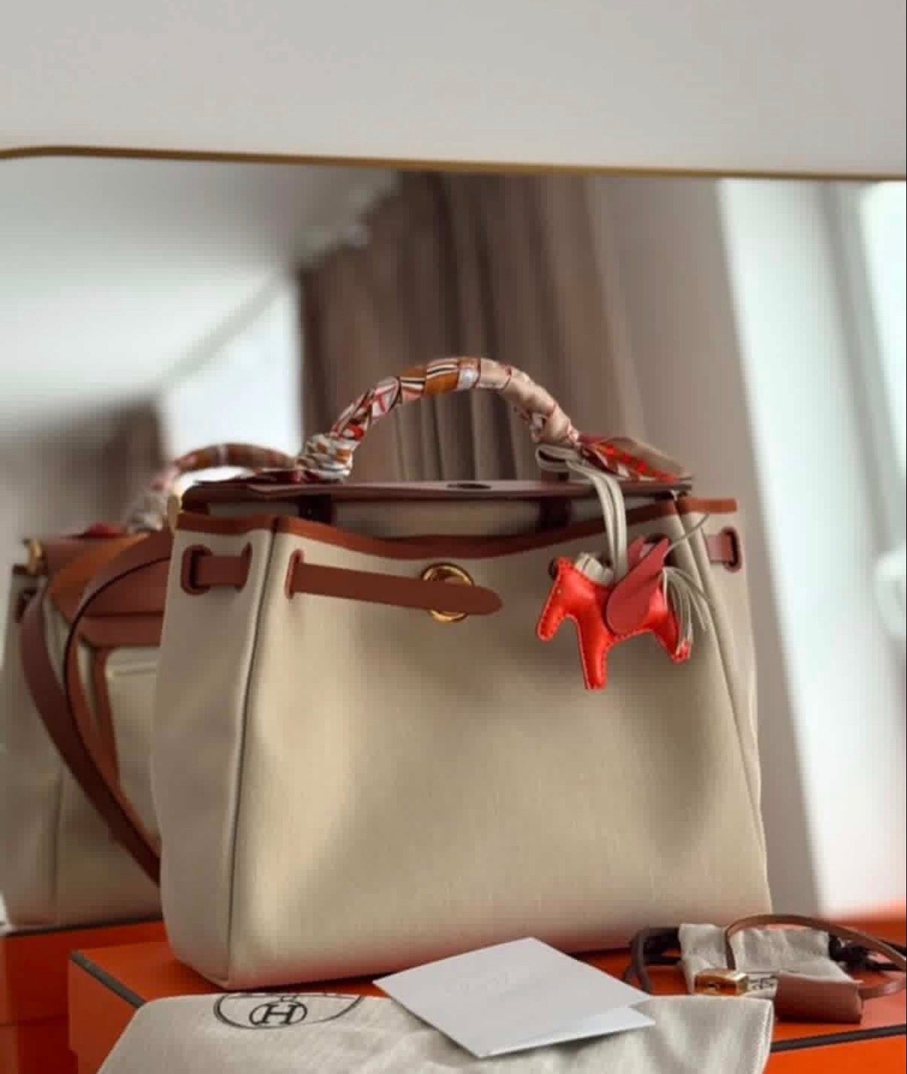 Hermès Herbag Zip 31 – Canvas & Leather – Full Set with Twilly & Rodeo Charmi