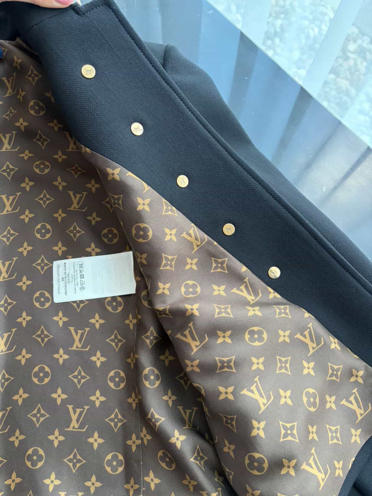 Louis Vuitton Officer Jacket in Black Wool & Silk – Iconic Monogram Lining – Size FR 40 Full Set/ Luxury Brands Malta