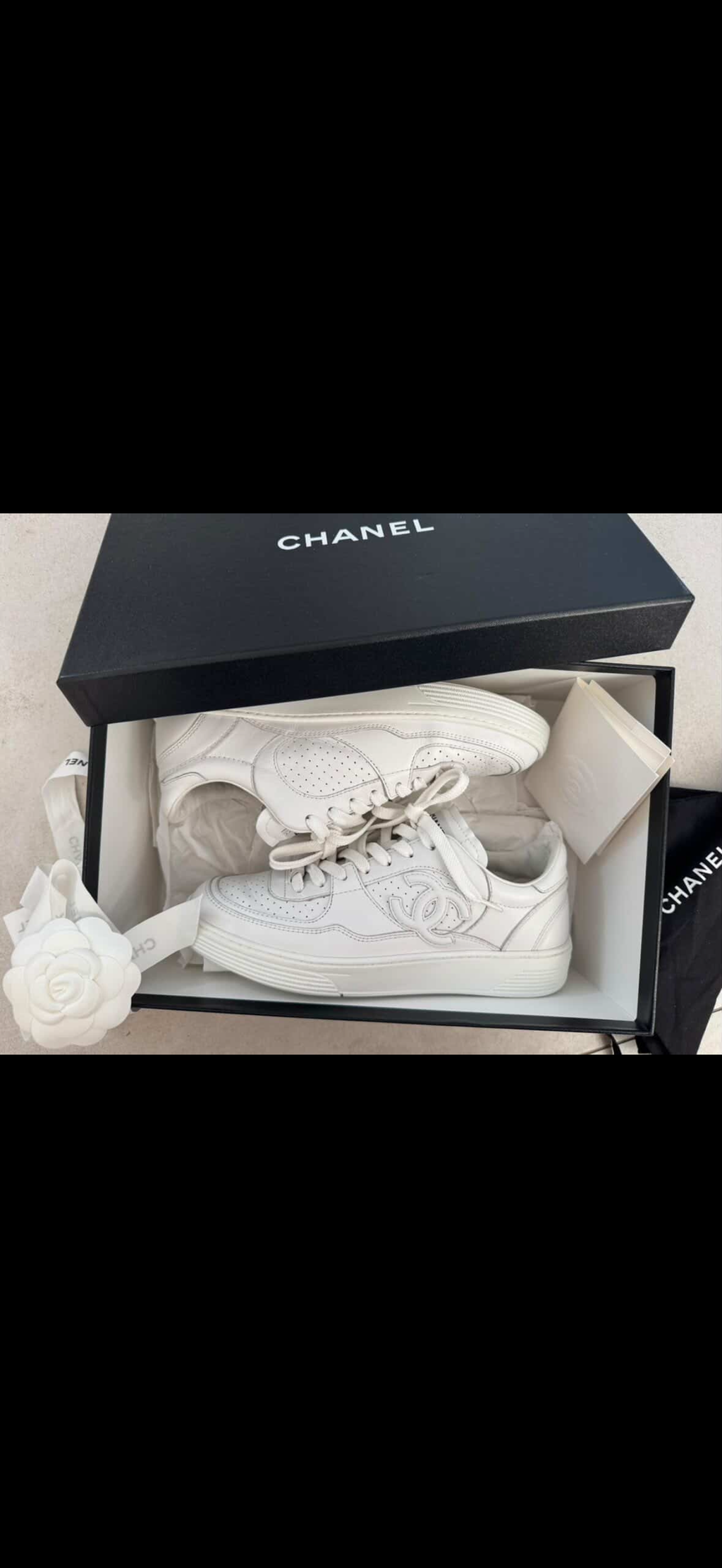 Chanel White Calfskin Perforated Low-Top Sneakers - Pristine Condition (Full Set)