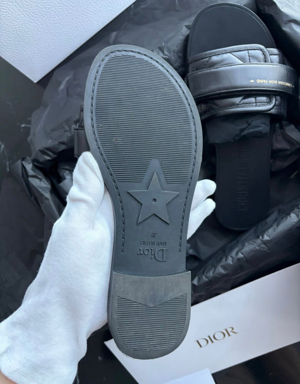 Authentic Christian Dior Diorvolution Slides Black Leather Size 37 Full Set