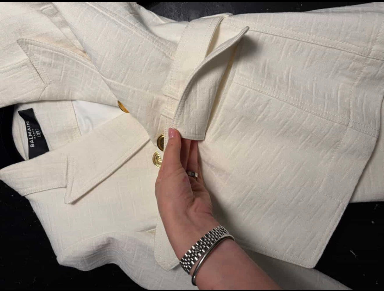 Balmain Double-Breasted Belted Blazer - White Monogram Jacquard (Size 34)/ Luxury Brands Malta/ Pre Owned