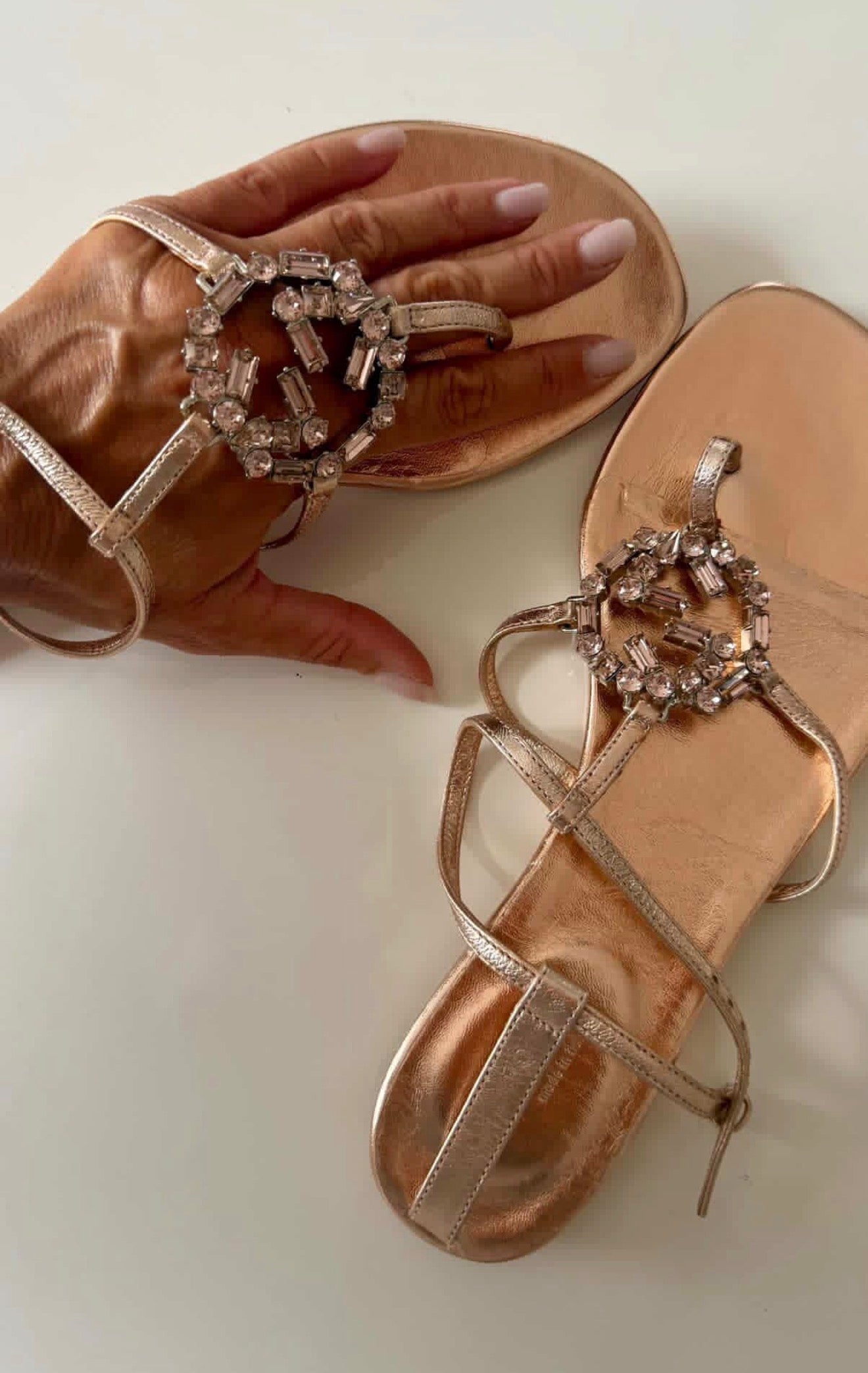 Authentic Gucci Crystal Metallic Leather Sandals Size 38 | New