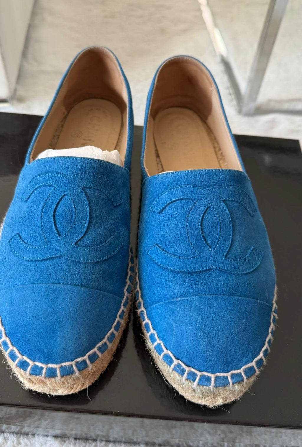 Chanel CC Suede Espadrilles in Cobalt Blue – Size 38 (With Dust Bags)