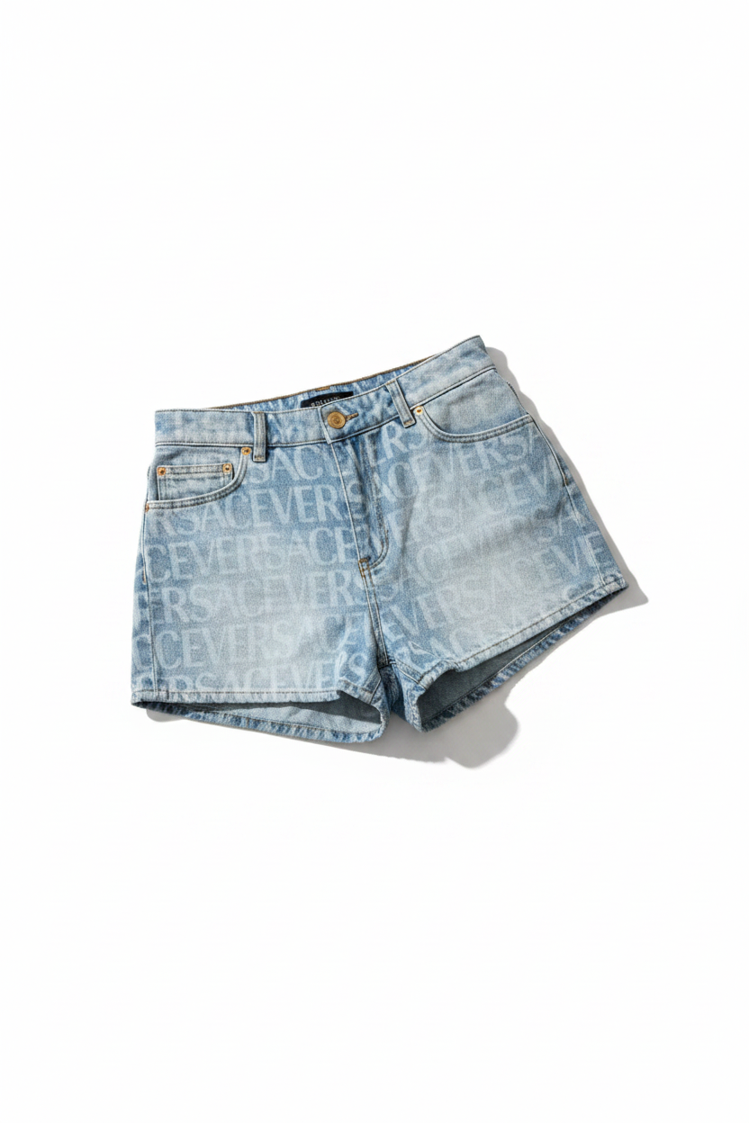 Authentic VERSACE Logo Denim Shorts – Size 27 – Pristine Condition
