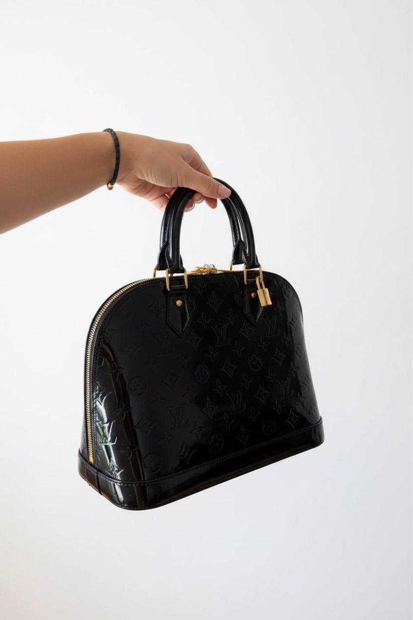 Authentic Louis Vuitton Alma PM Monogram Vernis Black Amarante Handbag