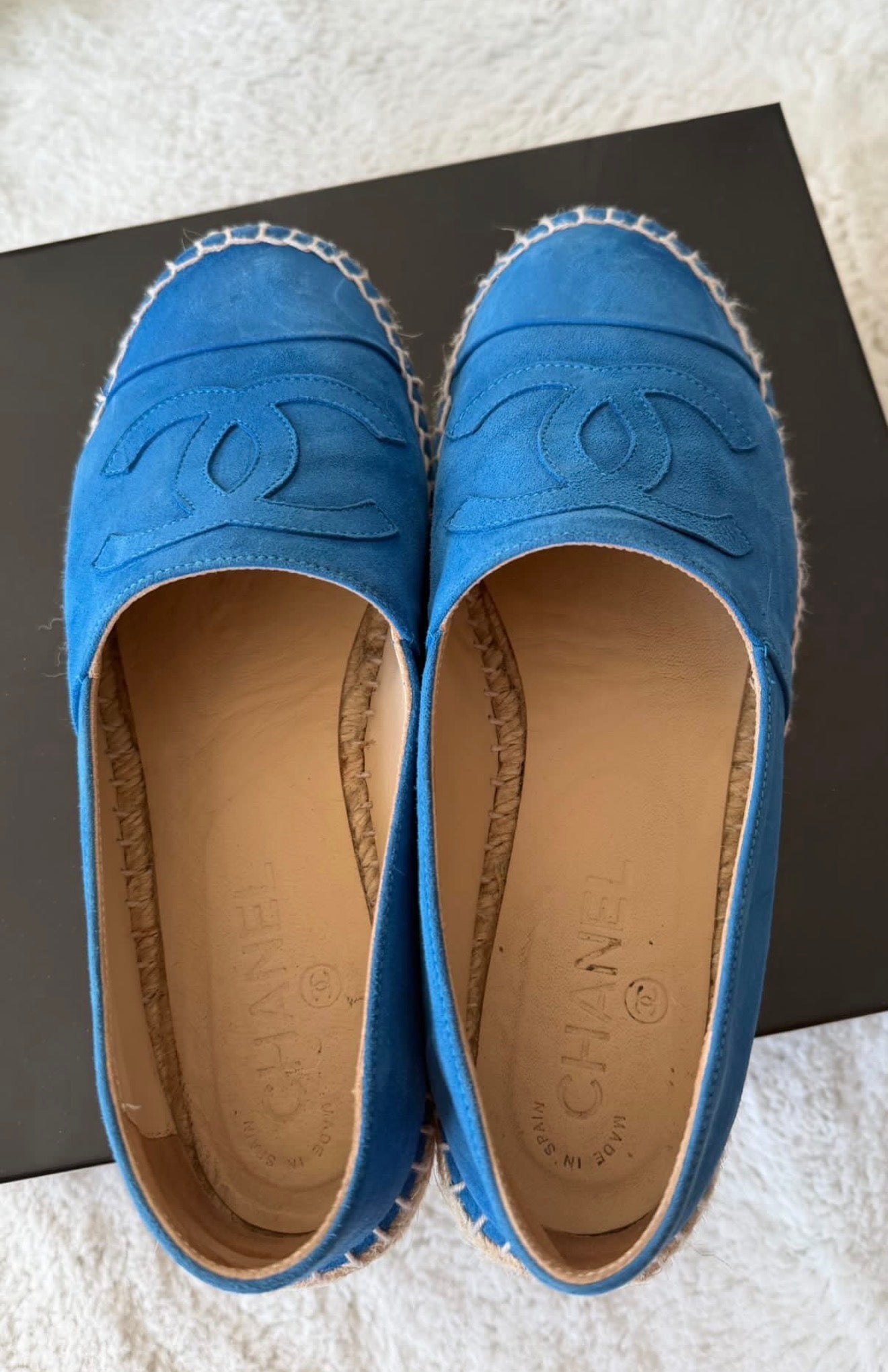 Chanel CC Suede Espadrilles in Cobalt Blue – Size 38 (With Dust Bags)