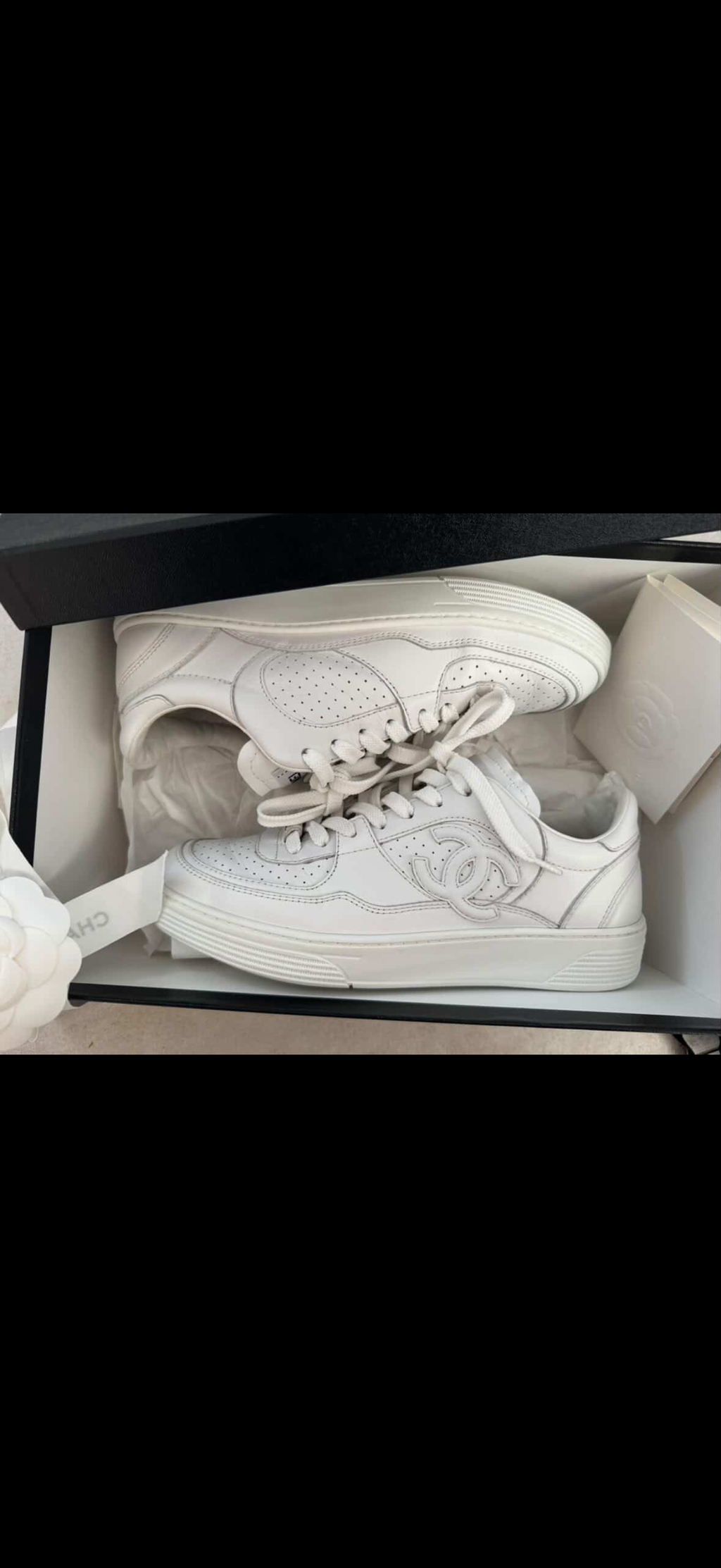 Chanel White Calfskin Perforated Low-Top Sneakers - Pristine Condition (Full Set)