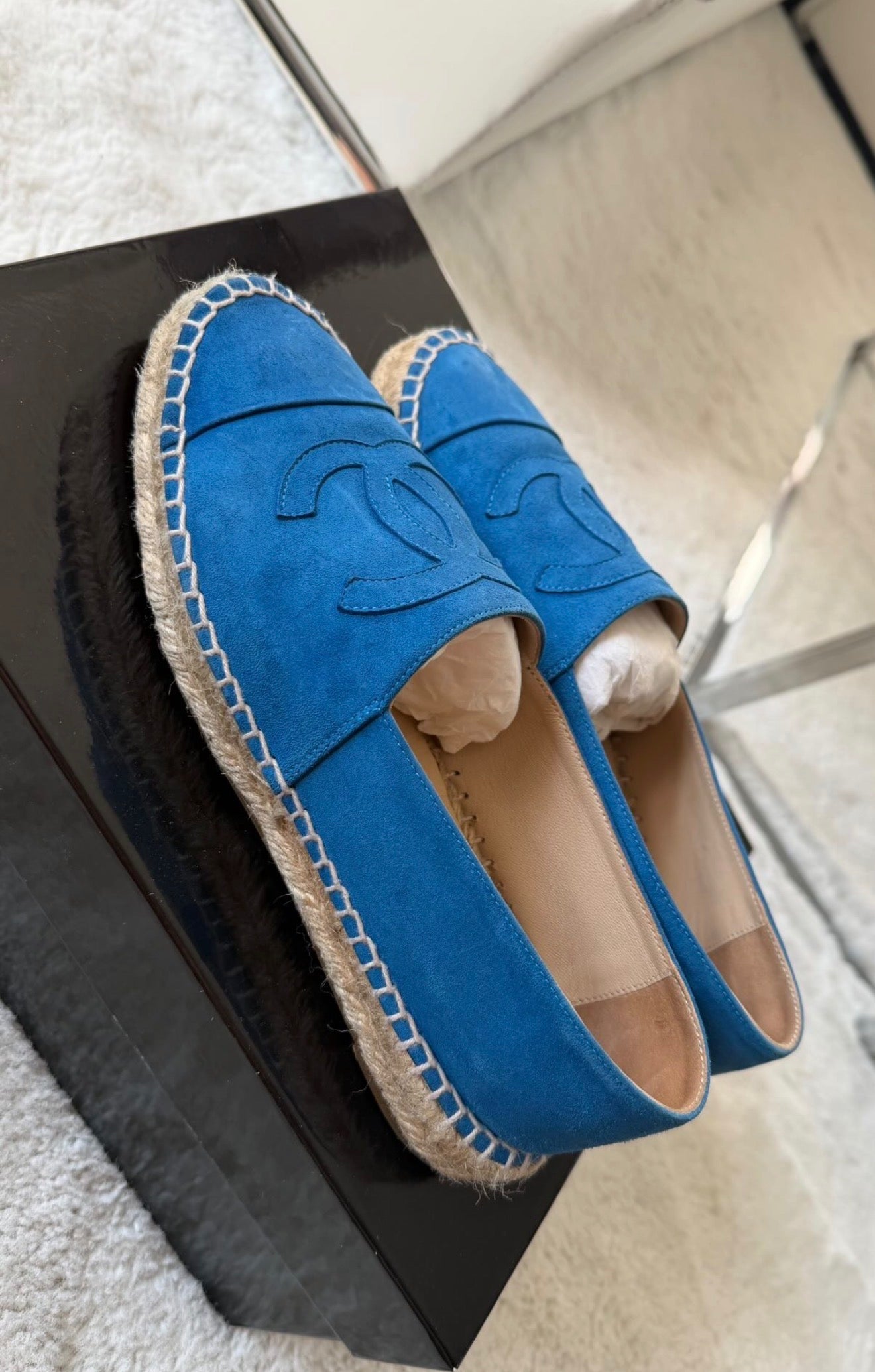 Chanel CC Suede Espadrilles in Cobalt Blue – Size 38 (With Dust Bags)