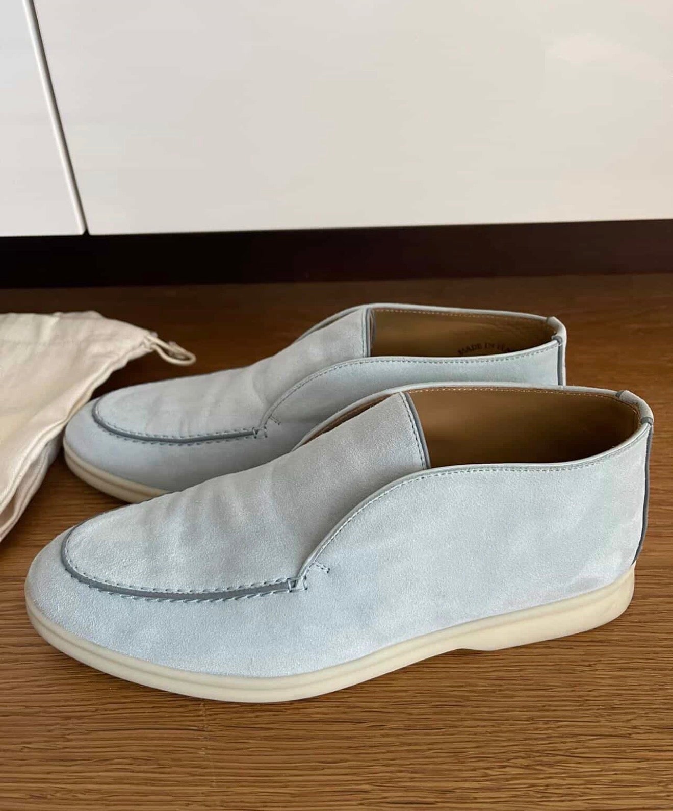 Loro Piana Open Walk Suede Ankle Boots – Light Blue (Size 38.5)