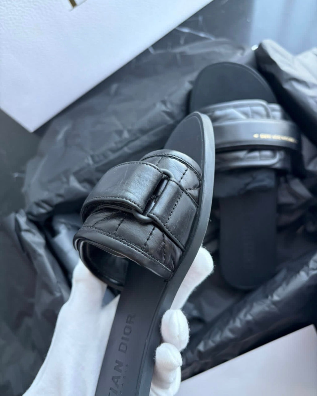 Authentic Christian Dior Diorvolution Slides Black Leather Size 37 Full Set