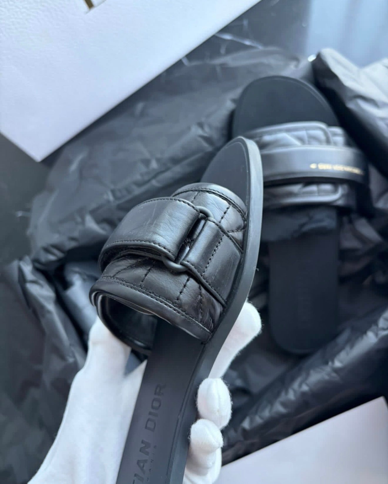 Authentic Christian Dior Diorvolution Slides Black Leather Size 37 Full Set