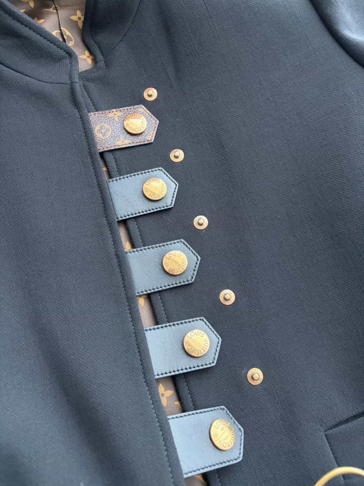 Louis Vuitton Officer Jacket in Black Wool & Silk – Iconic Monogram Lining – Size FR 40 Full Set/ Luxury Brands Malta