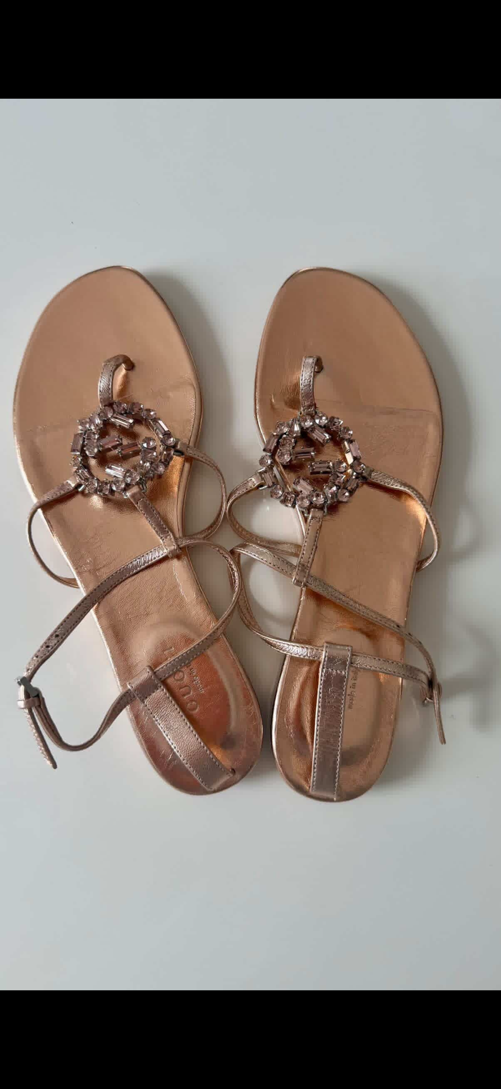 Authentic Gucci Crystal Metallic Leather Sandals Size 38 | New