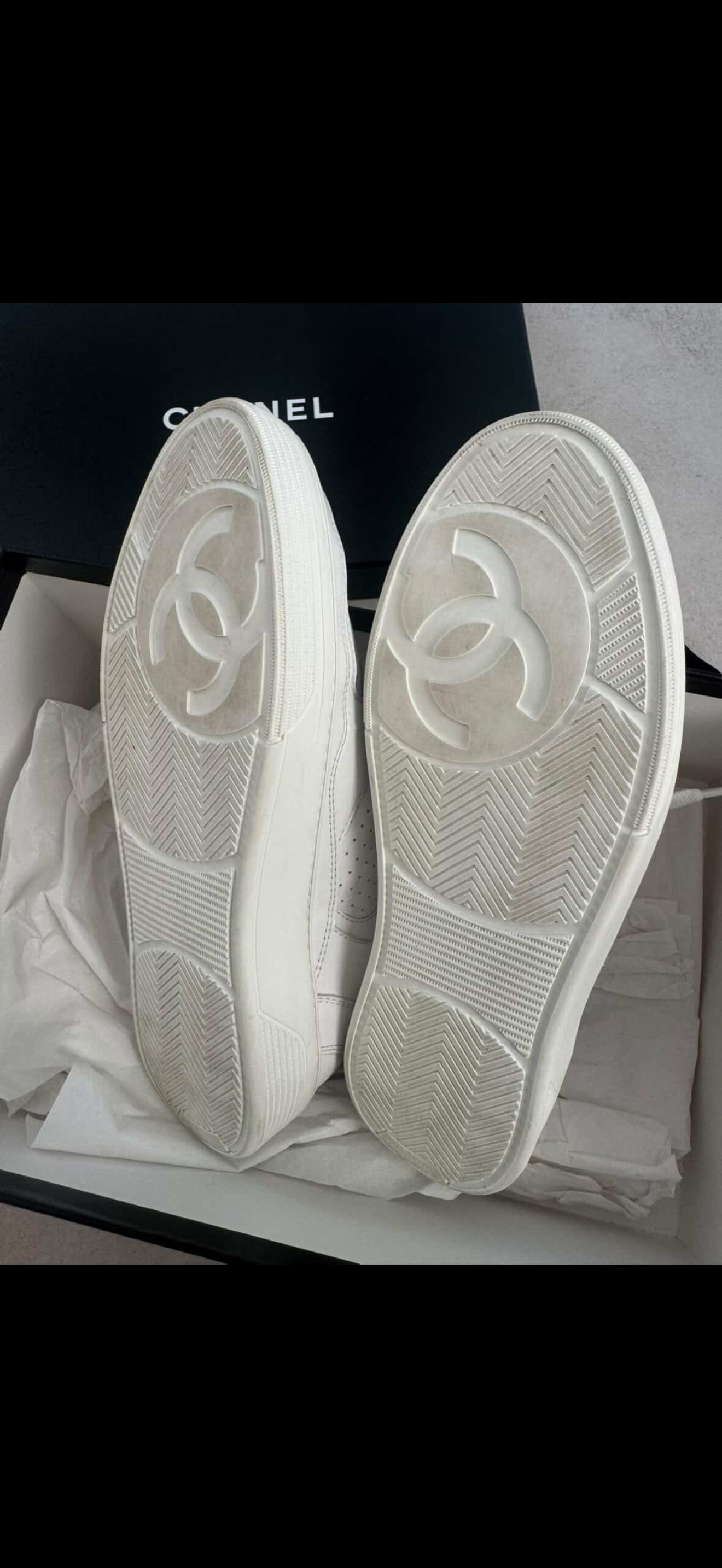 Chanel White Calfskin Perforated Low-Top Sneakers - Pristine Condition (Full Set)
