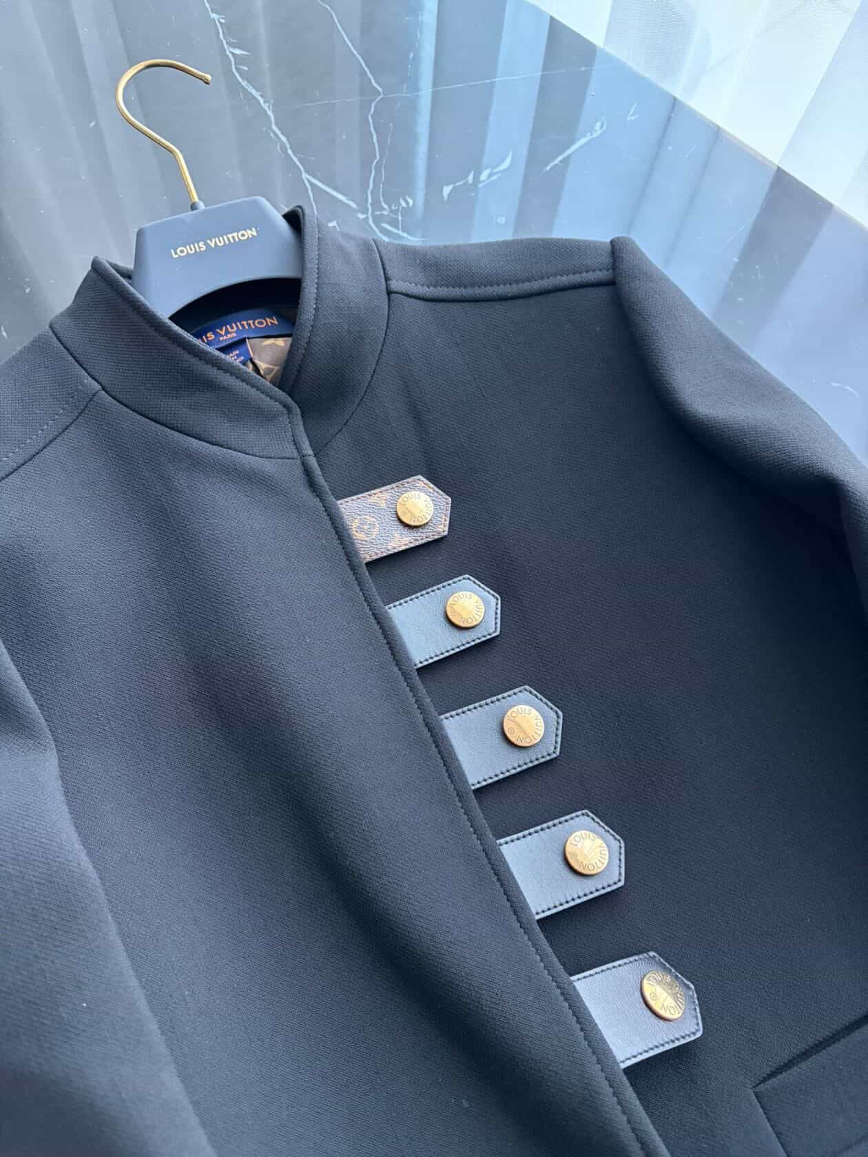 Louis Vuitton Officer Jacket in Black Wool & Silk – Iconic Monogram Lining – Size FR 40 Full Set/ Luxury Brands Malta