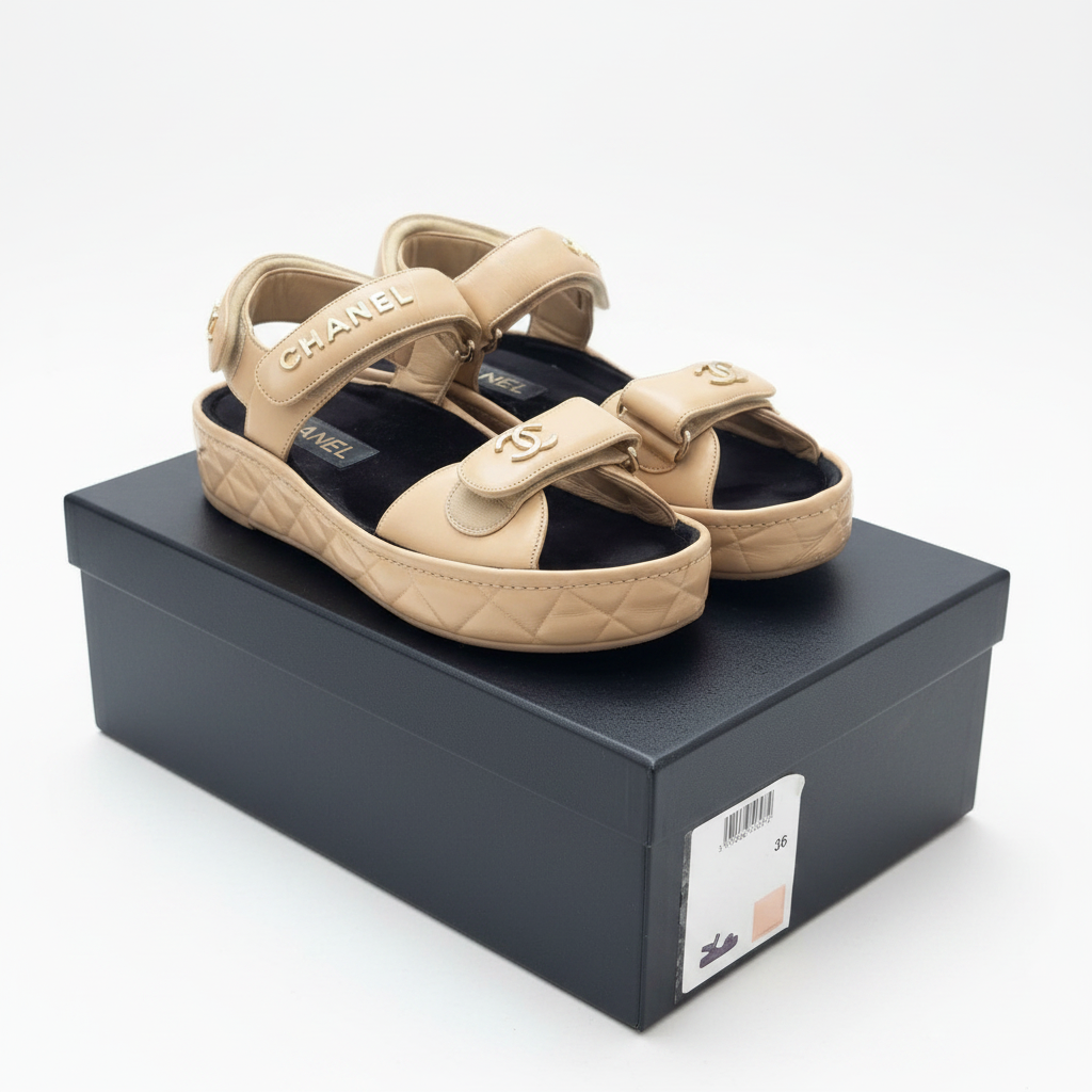 Authentic Chanel Leather "Dad" Sandals – Size 36