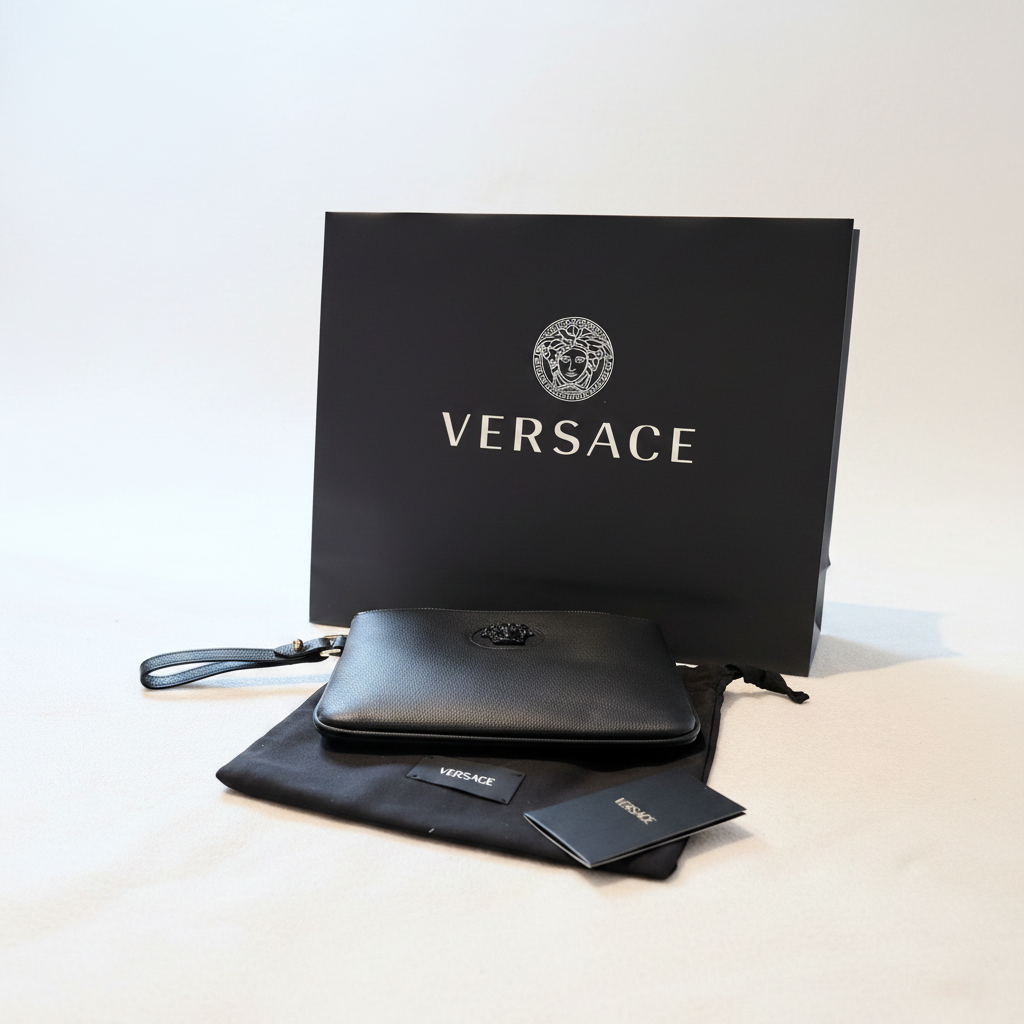 Luxury VERSACE Medusa Pouch – Brand New, Full Set with Invoice