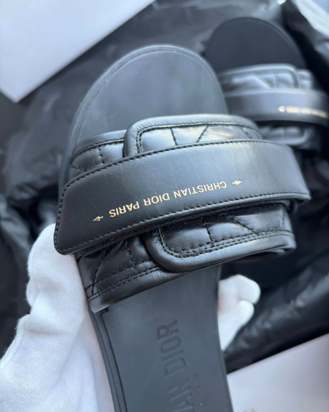 Authentic Christian Dior Diorvolution Slides Black Leather Size 37 Full Set
